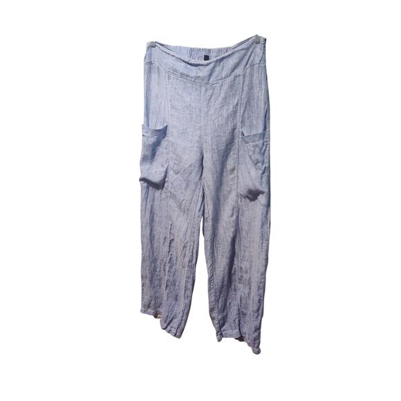 Inizio Italian Linen Chambray Blue Wide Leg Pull On Palazzo Pant Size XL - Picture 1 of 5